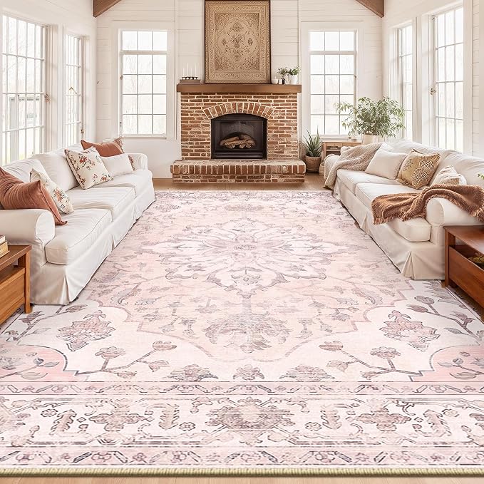 RELEANY Area Rugs Large 10'x14' Washable Non-Slip, Floral Vintage Distress - Image 3