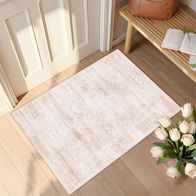 Latte&Fog Entryway Pink Rug, Vintage Floral 2x3 Washable Area Rugs - Image 3