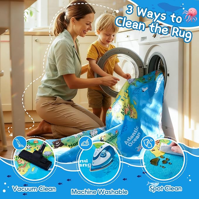Kids Playroom Rug, 4x5ft World Map Play Mat - Image 4