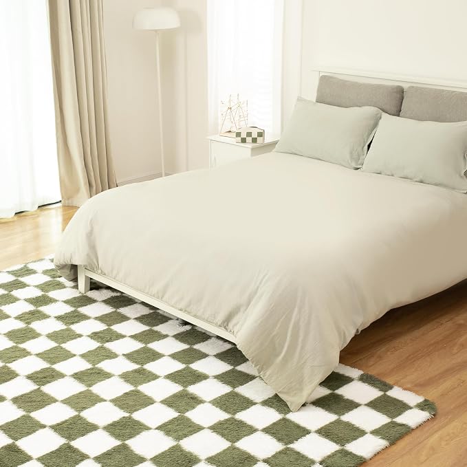 Super Soft Rug for Bedroom, 8x10 Ft Green and White Area Rug Classic Checkered - Image 7