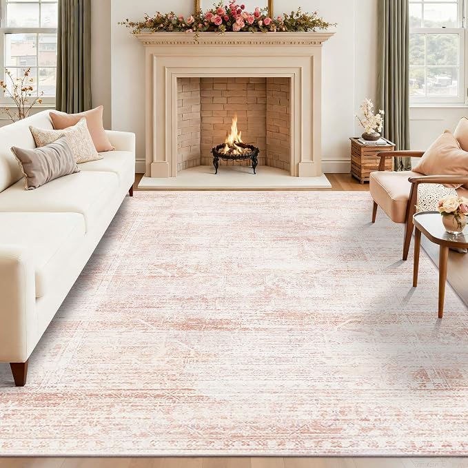 Latte&Fog 6x9 Washable Area Rugs, Vintage Large Pink Rugs by LatteFog