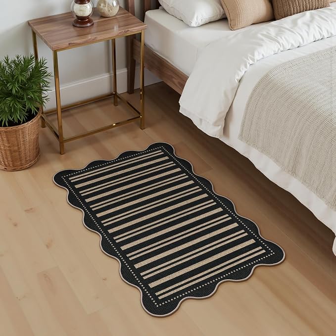 Striped Easy Jute Entryway Rug, 2x3 Black Indoor Outdoor Doormat, Washable - Image 9