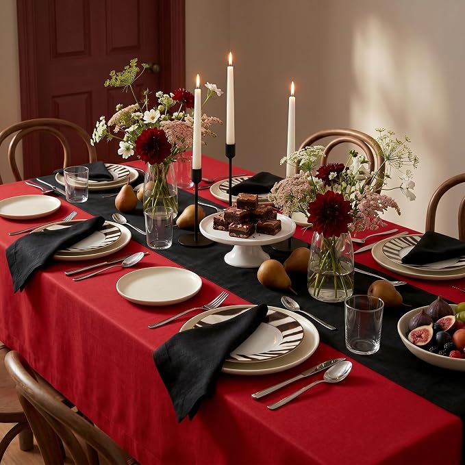 Solino Home 100% Pure Linen Table Runner Black, Fete 14 x 144 Inch Long | Table - Image 3