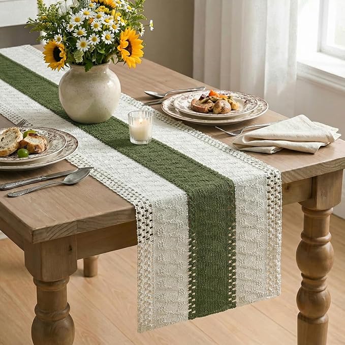 Artoid Mode Army Green Farmhouse Rustic Table Runner 12x120 Inch | Seasonal - Image 4