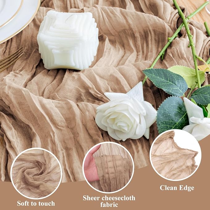 Cheesecloth Table Runner Nude Brown 10FT Boho Gauze, 12 Pack | 120 Inch Cheese - Image 3