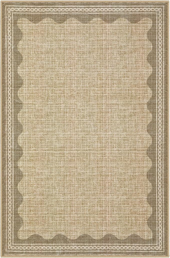 GarveeHome Scalloped Tan Washable Rugs 10x13 Rug - Image 4