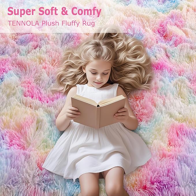 Cute Unicorn Rug for Girls Bedroom, 6x9 Plush Fluffy Princess Rainbow Area Rug - Image 7