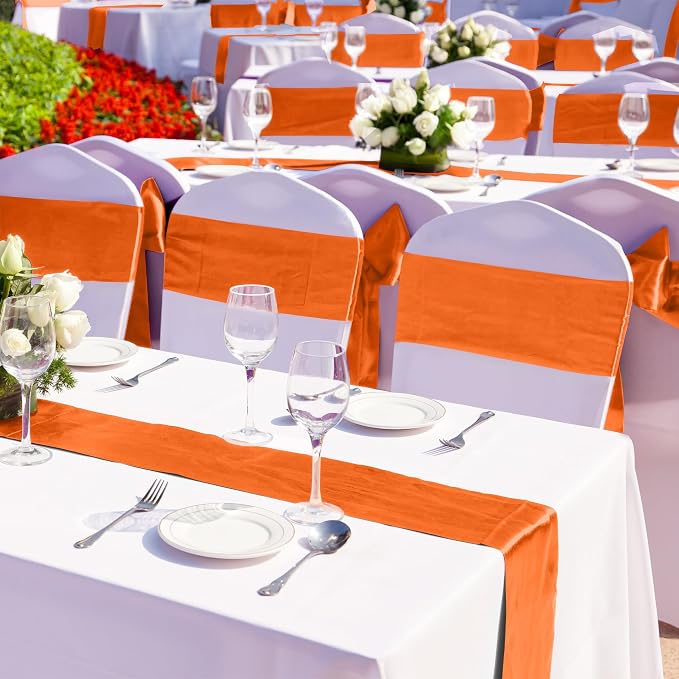 Aneco 12 Pack Satin Table Runner 12 x 108 Inch Orange Long Wedding Satin Silk - Image 5