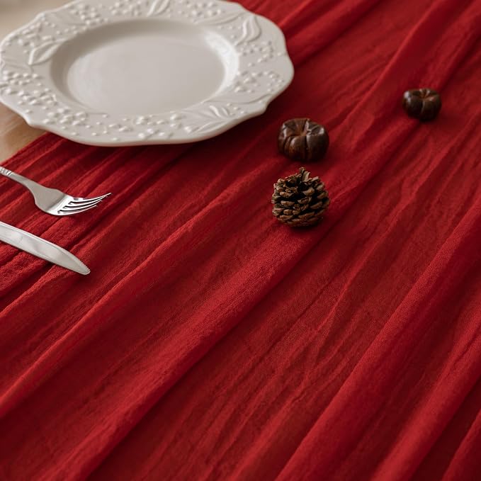 6Pcs Red Cheesecloth Table Runner 120 Inches - Image 2