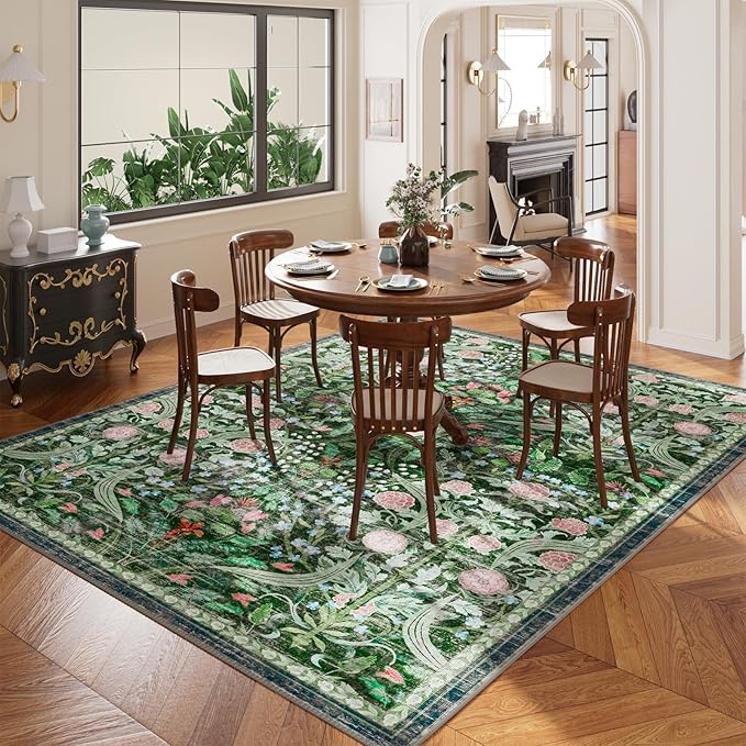 AMTOVO 5x7 Washable Area Rugs for Living Room, Vintage Boho Floral Distressed - Image 3