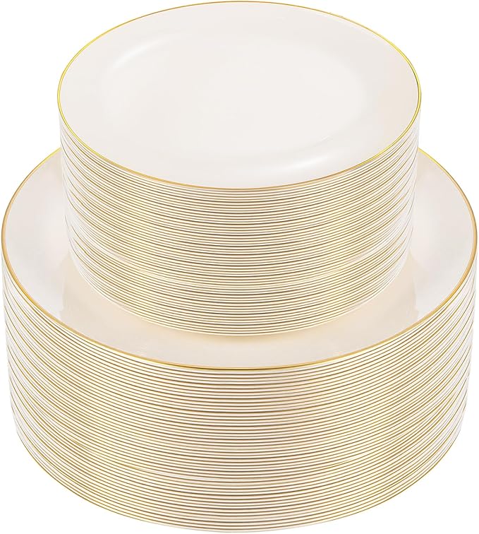 PULOTE 100PCS Ivory Plastic Plates by PULOTEpartywareWesupplyproductsandyouenjoylife