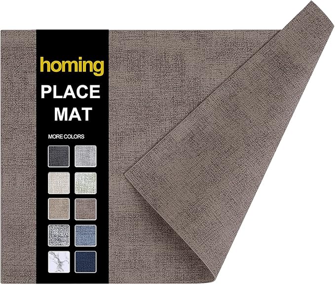 Faux Leather Heat Resistant Placemats 6 Packs, Waterproof Wipeable Dining PU by homing