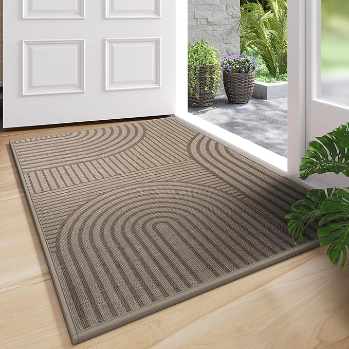 Front Door Mat 31''x47'', Absorbent Dirt Resist Washable Non Slip Low-Profile by QiCaiJia