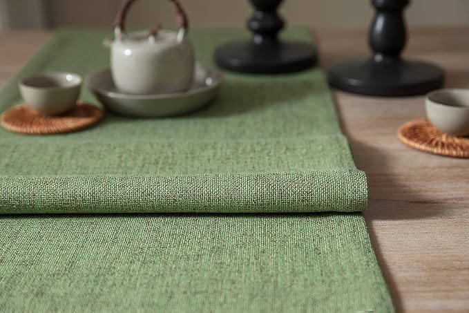 Burlap Style Farmhouse Table Runner, 14x72 Inches Grass Green | Thick Durable - Image 5
