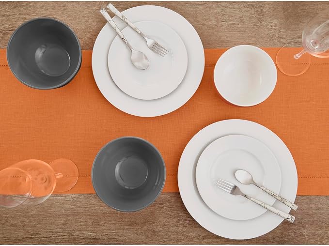 Solino Home 100% Pure Linen Dining Table Runner Pumpkin Woven, 14 x 90 in | - Image 3