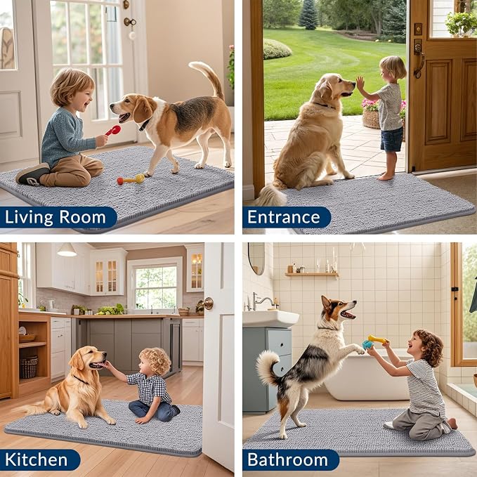 Smiry Dog Door Mat for Muddy Paws 40x32, Absorbent Dirt Trapper, Non-Slip - Image 7