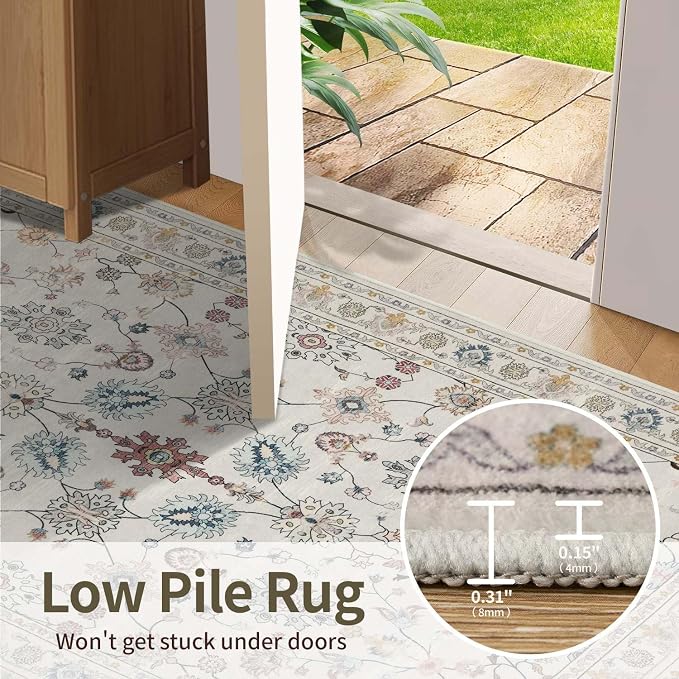 Rugxara Floral Rug for Living Room Bedroom, 6x9 Washable Rug, Vintage Boho Area - Image 6