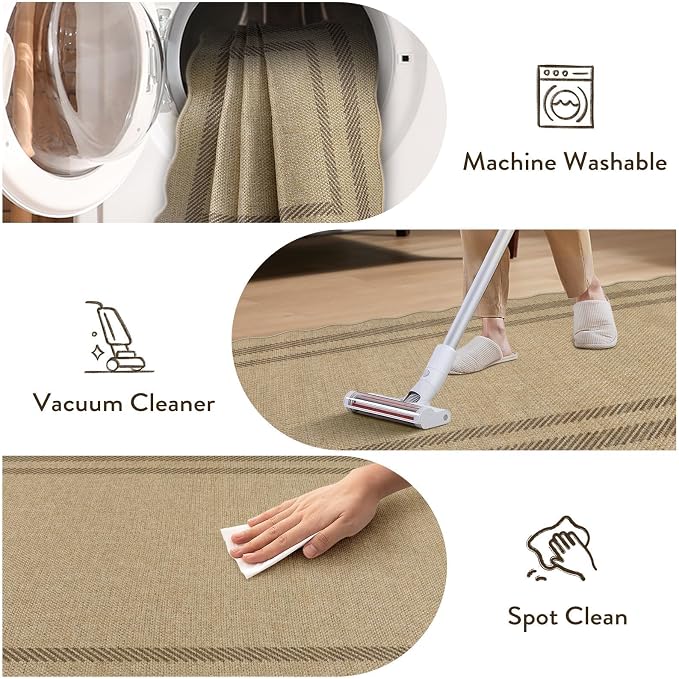 LIVEBOX Scalloped Washable 2x6 Kitchen Runner Rug, Easy Jute Geometric Tan Rugs - Image 6