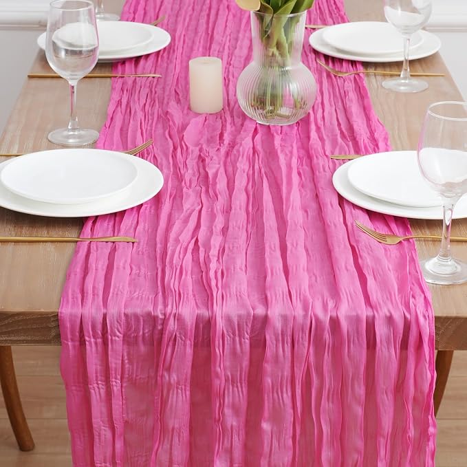 Asee'm 6pcs Hot Pink Cheesecloth Table Runner Summer 10FT Fuchsia Gauze | Boho - Image 2