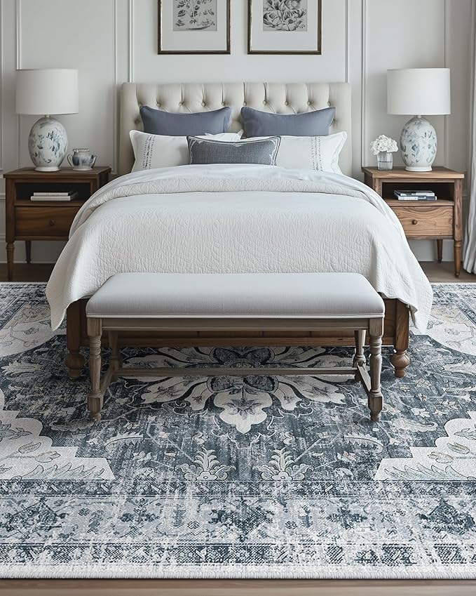 RELEANY Area Rugs 6'x9' Washable Non-Slip, Floral Vintage Distress Medallion - Image 3