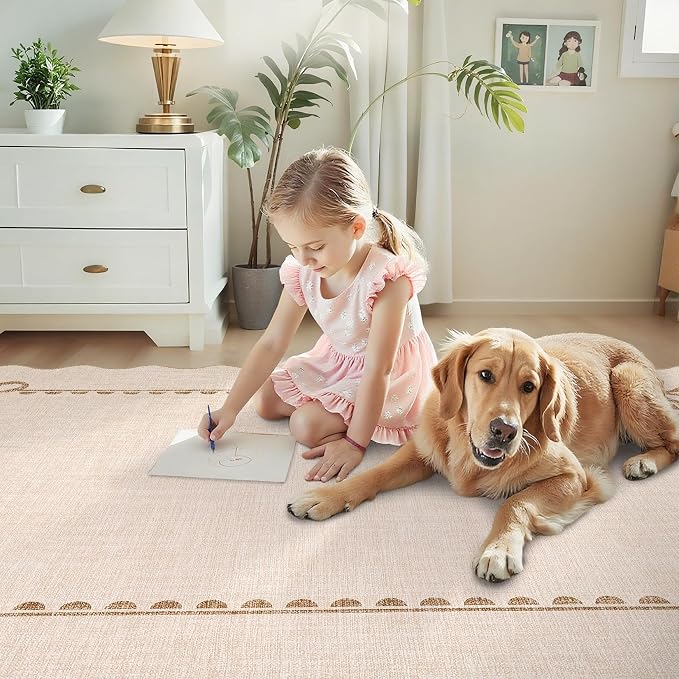 GarveeHome Scalloped Bow Rug for Living Room, Solid Beige Rug for Dorm - Image 9