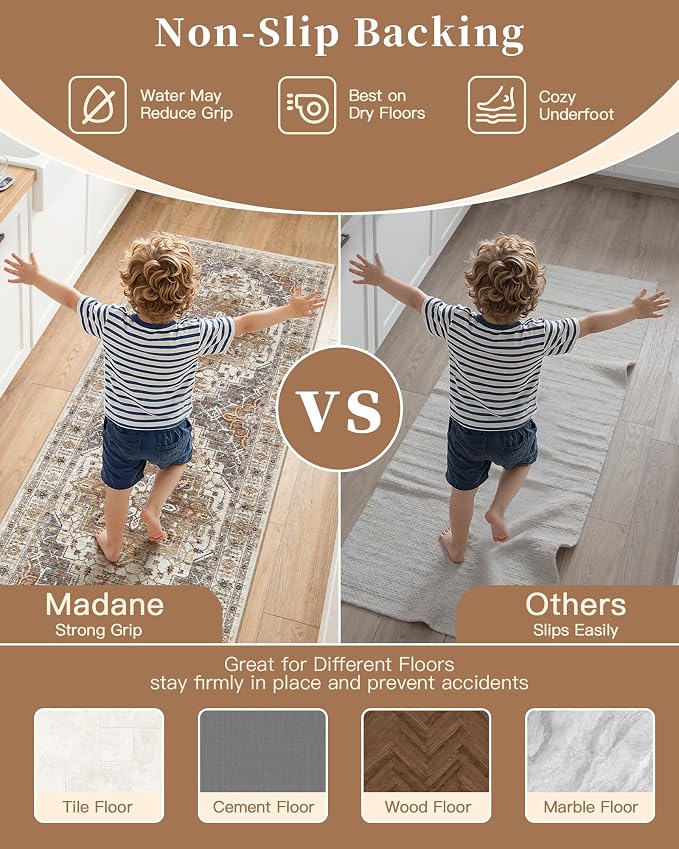 Madane 2-Piece Kitchen Runner Rug Set, Small Area Rug Non-Slip Vintage Door Mat - Image 8