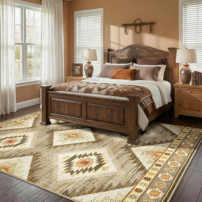 Area Rug 6x9 Rug Machine Washable Non-Slip Low Pile Print Pattern Western Rug - Image 2