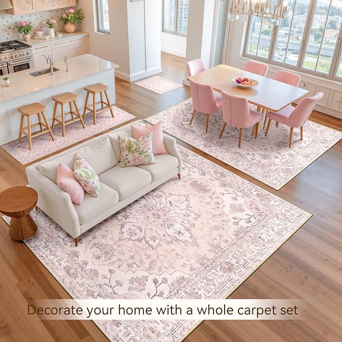 RELEANY Area Rugs 5'x8' Washable Non-Slip, Floral Vintage Distress Medallion - Image 8