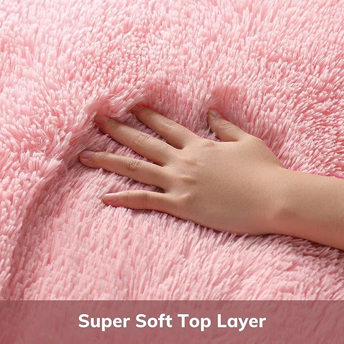 Ophanie Round Rugs 5Ft Pink Circle Area Rug, Fluffy Fuzzy Bedroom Carpet - Image 2