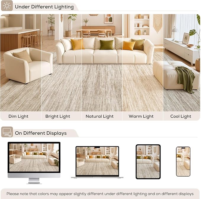 Nakagishi 6X8 Area Rugs Living Room: Washable Large Vintage Rug Neutral - Image 9