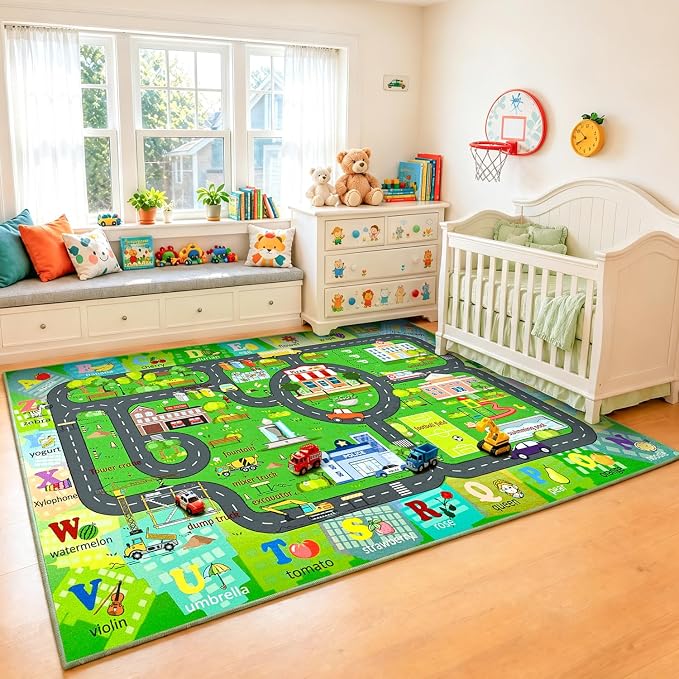 Chicrug 6x9 Car Road Area Rug for Kids Playroom Bedroom, Non Slip Low Pile - Image 5