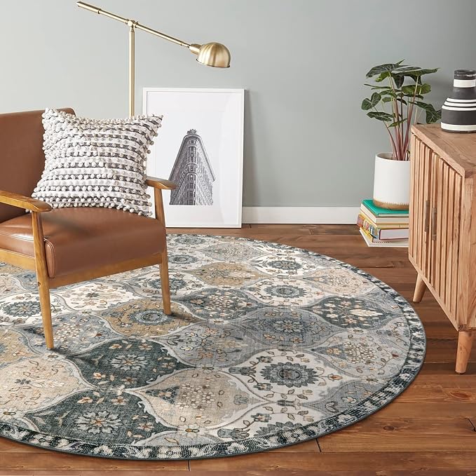 Lahome Moroccan Washable Round Rug 5ft, Soft Vintage Circle Rug - Image 6