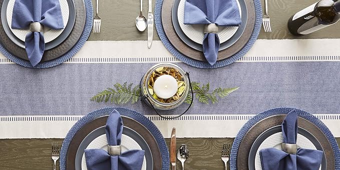 DII Dobby Stripe Table Runner, French Blue & Cream Background | Woven - Image 9