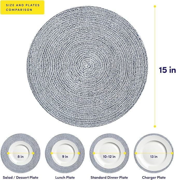 Round Placemats Set of 6-100% Cotton Two-Tone Placemat - Image 4