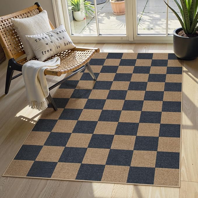 Lahome Colette Checkered Easy Jute Indoor Outdoor Carpet, 3x5 Washable Rugs by Lahome