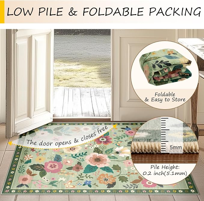 RELEANY Floral 8ft Area Rugs Washable Print Boho Cute Carpet Non Slip Flower - Image 4