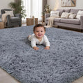 Area Rug for Living Room Bedroom: 5x7 Grey Soft Fluffy Shag Upgrade Non-Slip by PLHXFRSoftAreaRugs