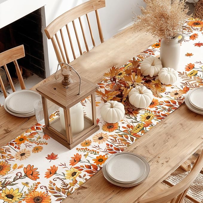 Fall Pumpkins and Sunflowers Table Runner 13x36 Inch, Maple Leaves Farmhouse - Image 7