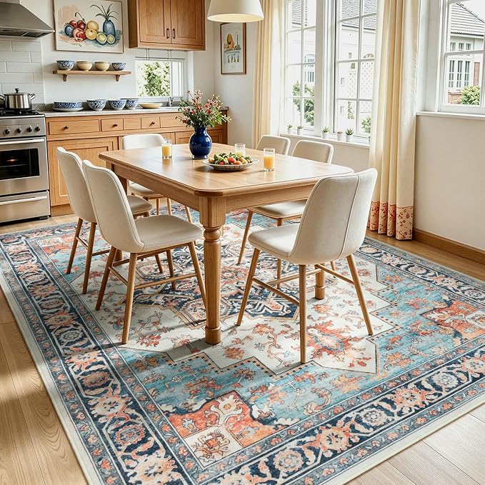 Lofus 8x10 Washable Rugs Non-Slip, Vintage Floral Area Rug - Image 3