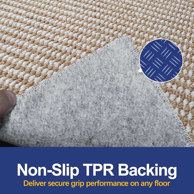 Dirt Trapping Door Mat 20x32, Taupe & White Faux Jute Entryway Rug | Low-Profile - Image 3