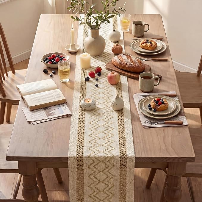 Artoid Mode Burlap Brown Stripe Diamond Woven Table Runner 12x60 Inch | Holiday - Image 4