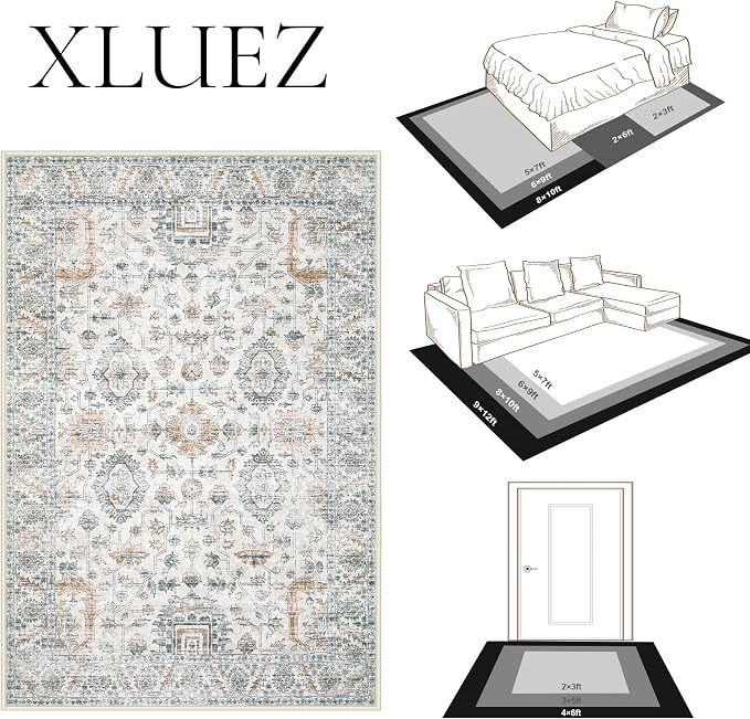 XLUEZ Area Rug 8x10 Living Room Rug, Machine Washable Vintage Distressed Boho - Image 8