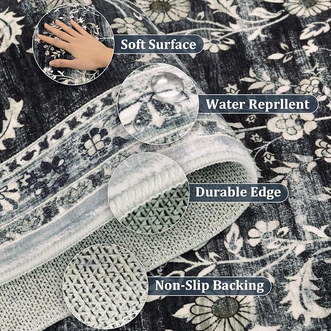 Yamaziot Washable Runner Rug 2x6 – Non Slip Boho Floral Hallway Runner Rug - Image 6