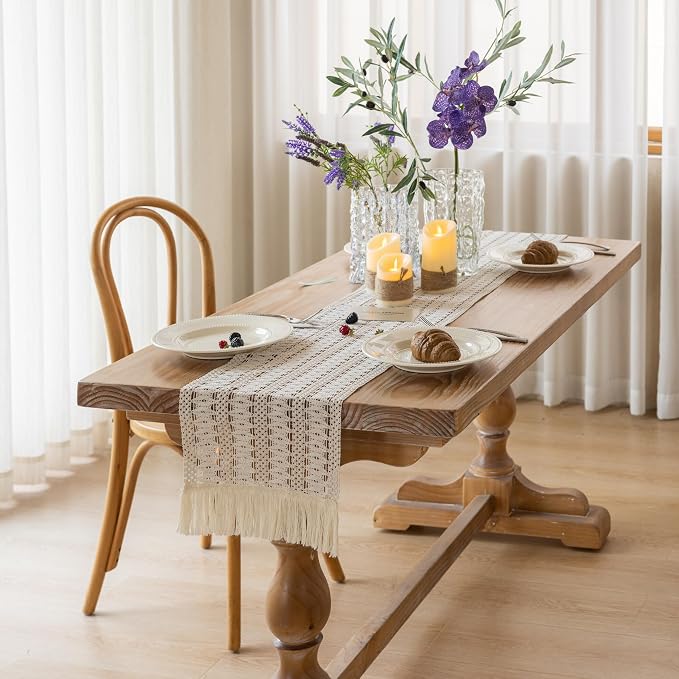 Keketoarrange Boho Macrame Table Runner 12x72 Inch | Woven Burlap Rustic Runner - Image 2