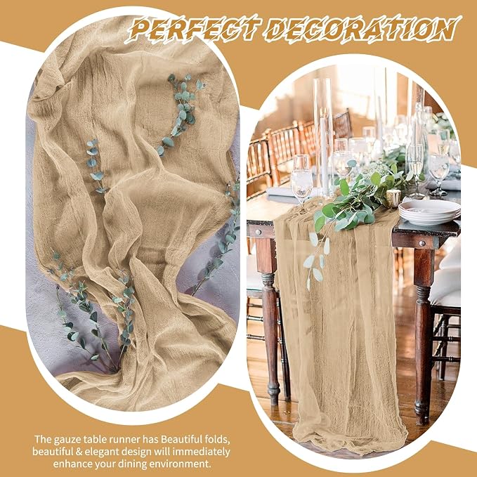 10 Pack Beige Cheesecloth Table Runner 17x108 Inch Boho Gauze Cheese Cloth - Image 6
