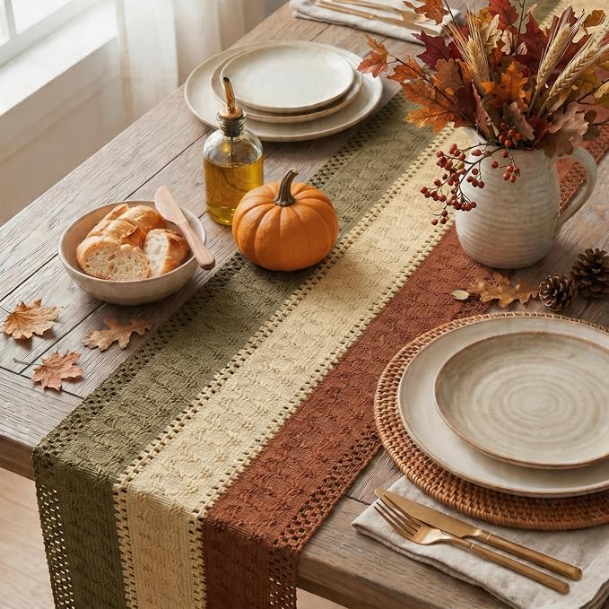 Artoid Mode Caramel Brown Coffee Farmhouse Rustic Table Runner 12x108 Inch | - Image 3