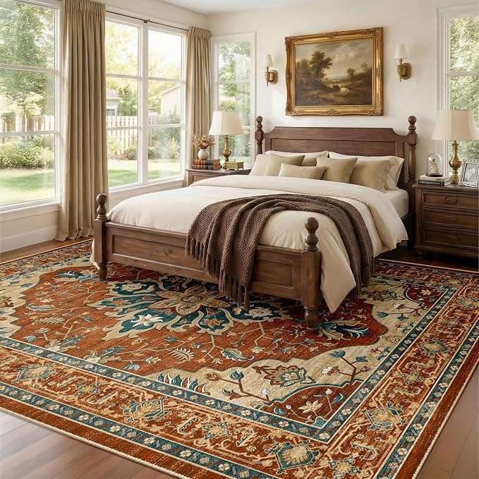 RELEANY Area Rugs 7'x9' Washable Non-Slip, Floral Vintage Distress Medallion - Image 2