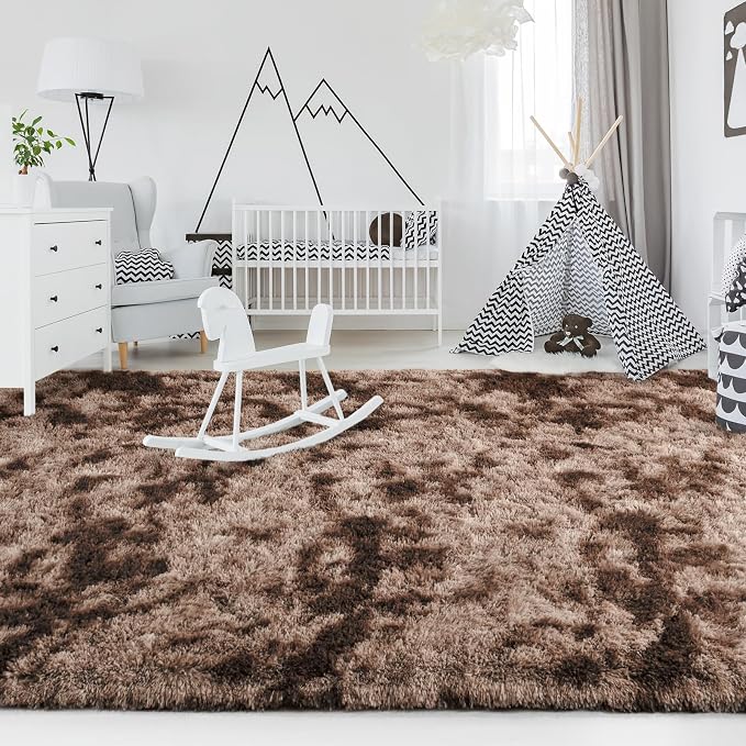 FlyDOIT Large Area Rugs for Living Room, 5x8 Feet Tie-Dyed Coffee Shaggy Rug - Image 4