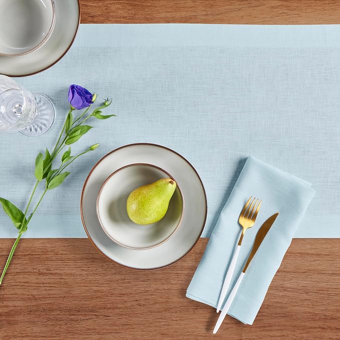 Solino Home 100% Pure Linen Table Runner Ice Water Long, Fete 14 x 132 in | - Image 3