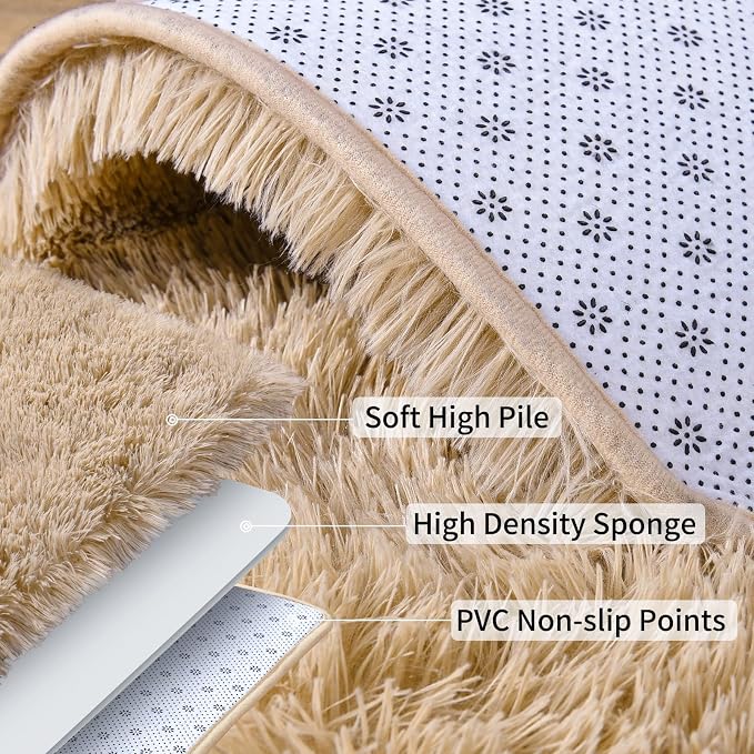 Soft Runner Rugs for Bedroom Hallways, 2x6 Beige Fluffy Shag Throw Area Rug Non - Image 5